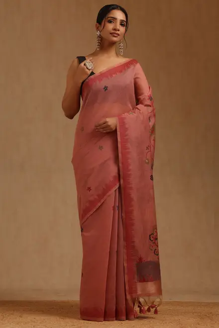 Onion Pink Chanderi Woven Design Saree